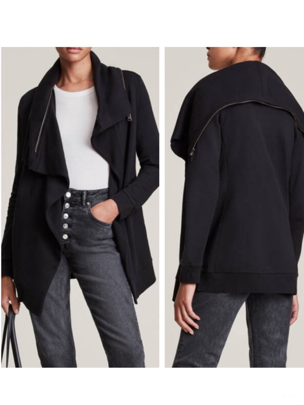 ALL SAINTS Dahlia Open Front Sweatshirt NEW Black Size S